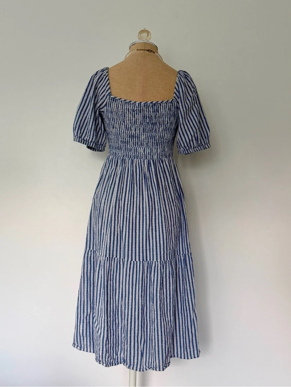 a.n.a Blue and White Striped Square-Neck Midi Dress